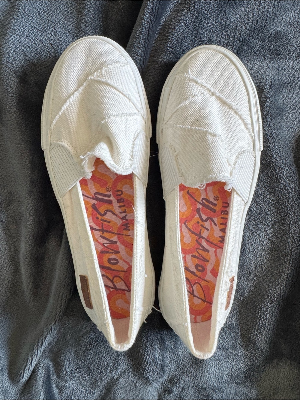 Blowfish Cream Slip-On Canvas Moccasins with Frayed Trim